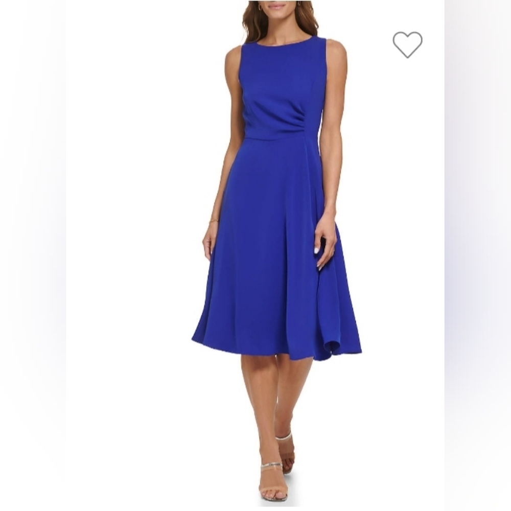 DKNY Women's Sleeveless Boat Neck Solid Scuba Fit and Flare Dress
